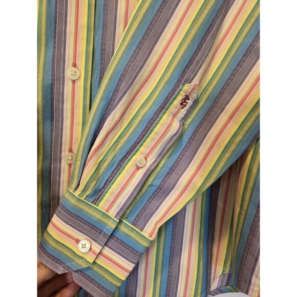 Robert Graham Shirt Men's Blue Striped Button Up Colorful Work Flip Cuff | M EUC - Picture 7 of 16